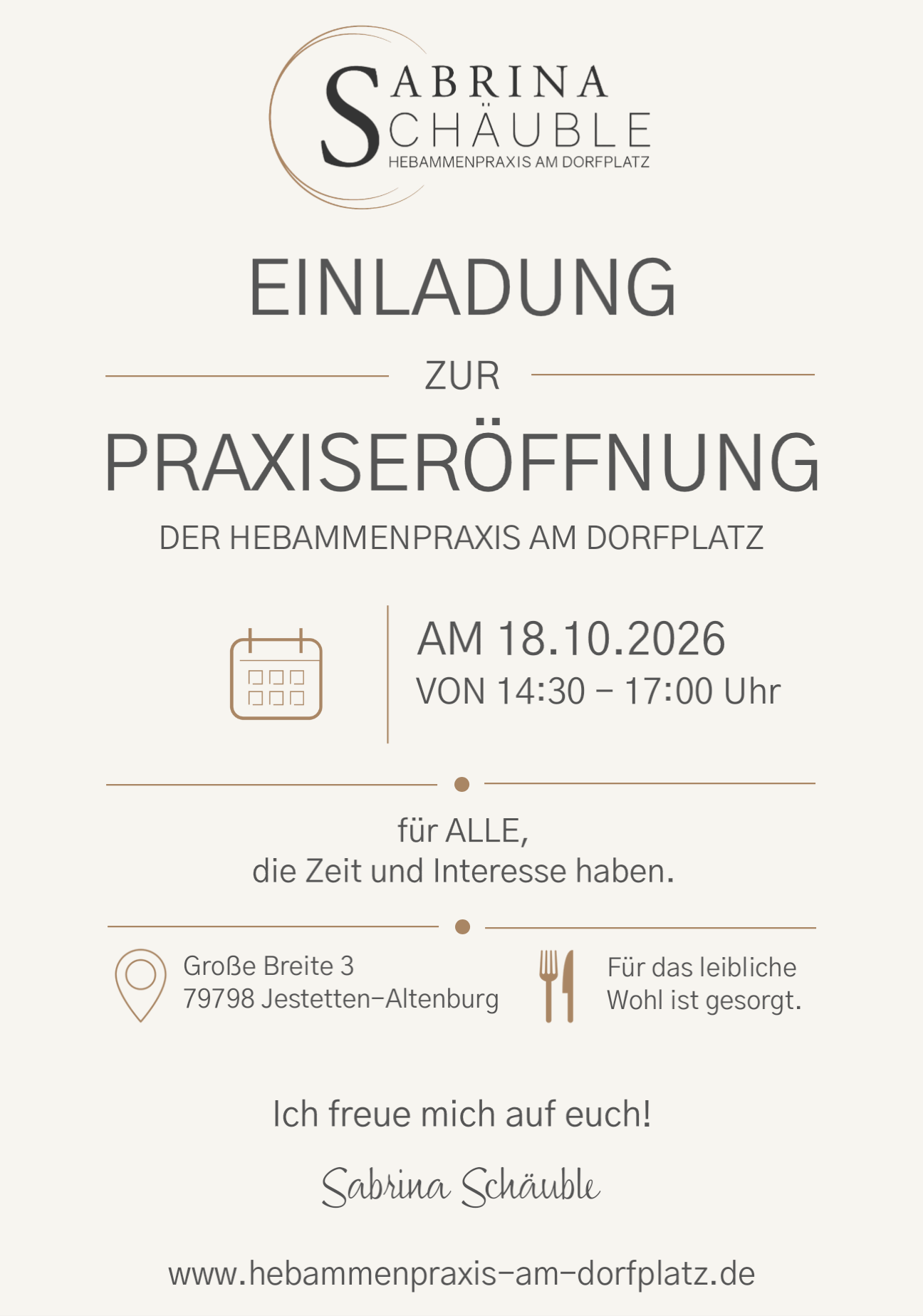Einladung zur Praxiseröffnung der Hebammenpraxis am Dorfplatz